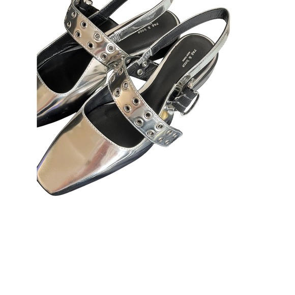 Rag Bone Astra Silver Slingback Pointed Toe Buckle Flats Shoes Women 8.5 - Picture 2 of 6
